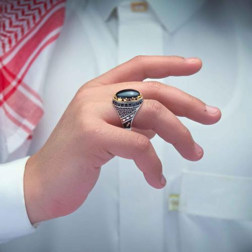 خاتم شبابي عقيق يماني اسود