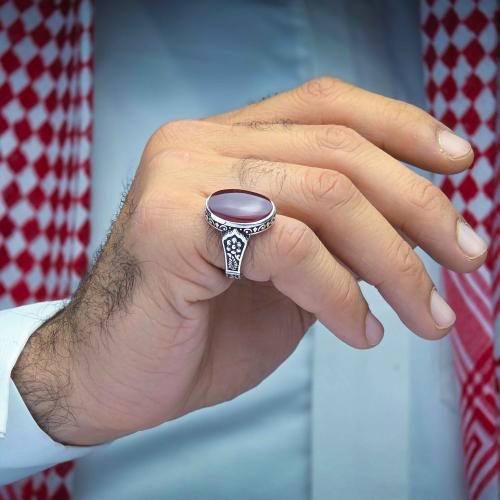 خاتم فضة عقيق يماني كبدي