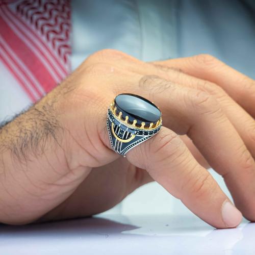 خاتم فضة عقيق يماني اسود