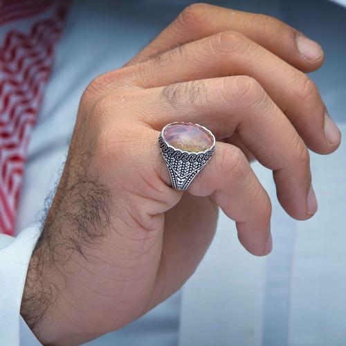 خاتم فضة عقيق يماني طحلبي