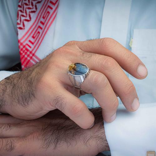 خاتم فضة عقيق يماني طحلبي نادر