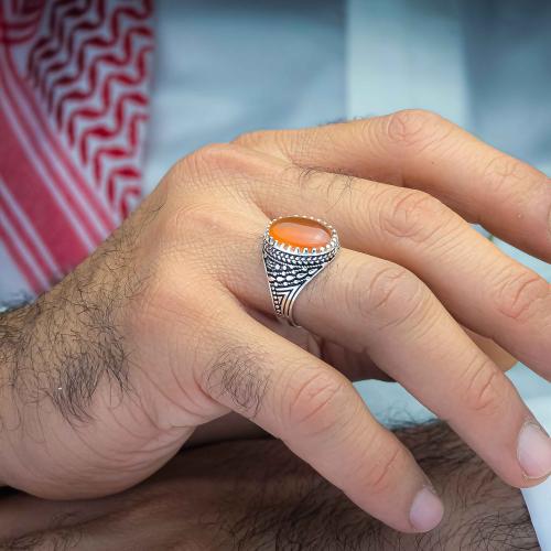 خاتم اسلامي عقيق يماني احمر مشمشي