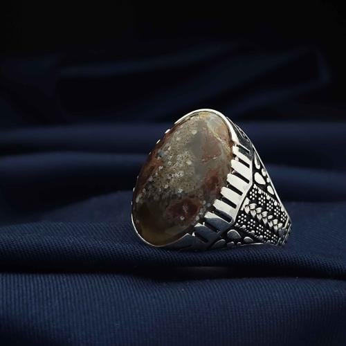 خاتم فضة عقيق يماني خرايطي اخضر