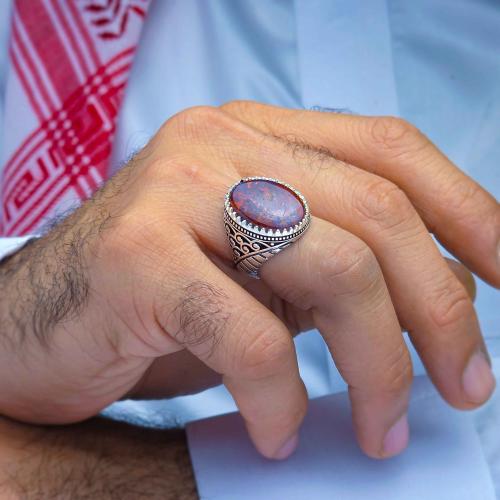 خاتم فضة عقيق يماني نادر