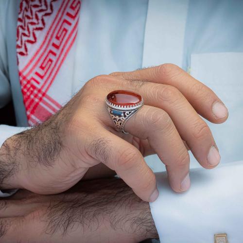 خاتم اسلامي عقيق يماني احمر زعفراني