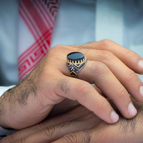 خاتم شبابي عقيق يماني اسود