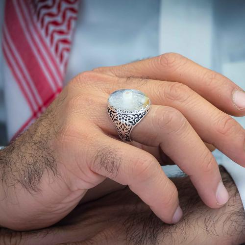 خاتم فضة عقيق يماني جزع نادر