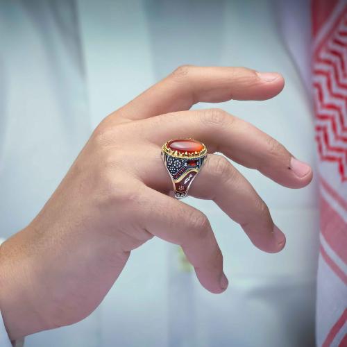 خاتم شبابي عقيق يماني احمر
