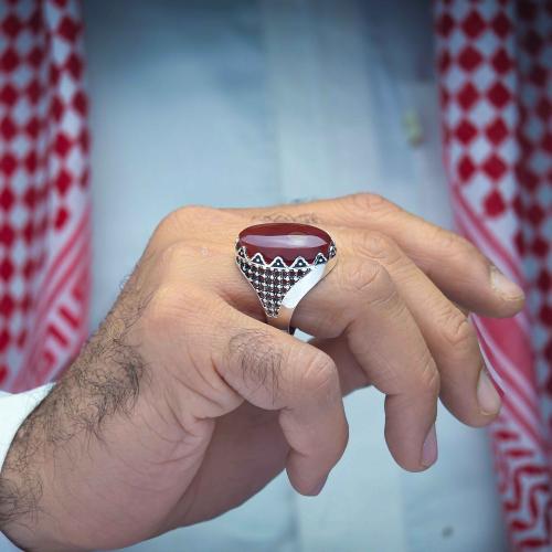 خاتم فضة عقيق يماني كبدي