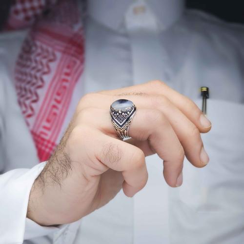 خاتم فضة عقيق يماني شجراني