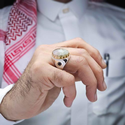 خاتم فضة عقيق يماني طحلبي