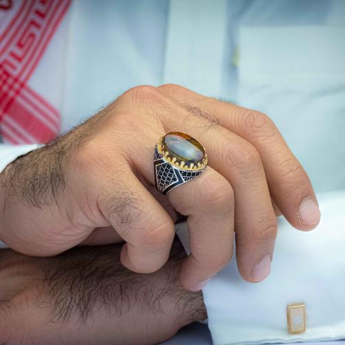 خاتم فضة عقيق يماني شعب مرجانية
