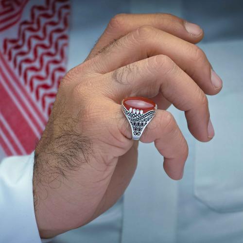 خاتم فضة عقيق يماني احمر