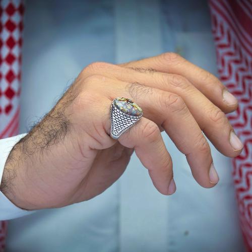 خاتم كلاسيكي عقيق يماني طحلبي