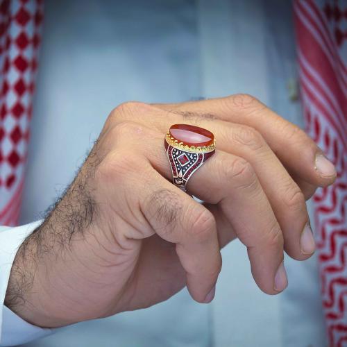 خاتم فضة عقيق يماني احمر