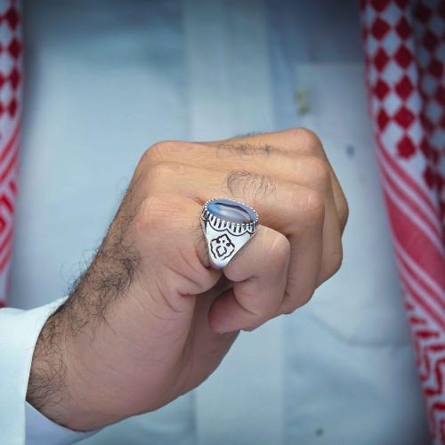 خاتم فضة عقيق يماني مزهر نادر