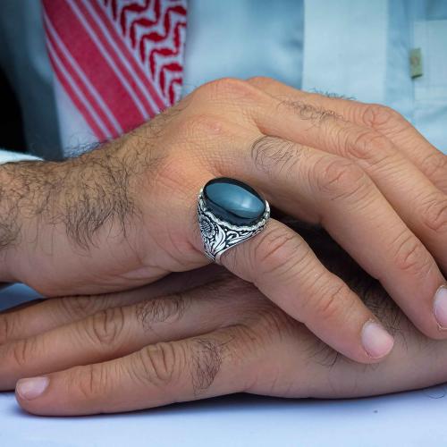 خاتم فضة عقيق يماني اسود