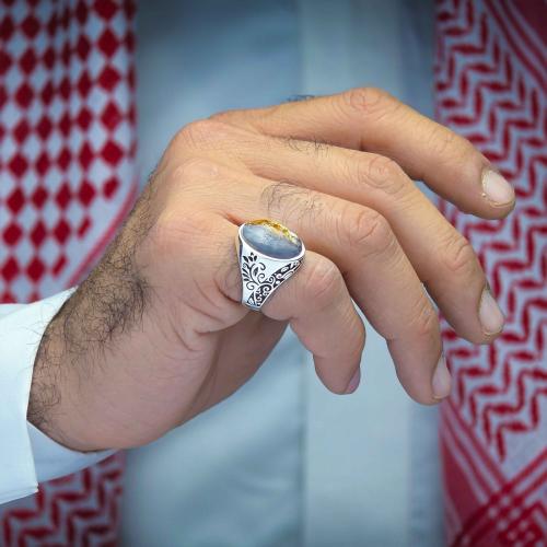 خاتم فضة عقيق يماني طحلبي