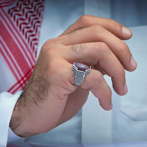 خاتم فضة عقيق يماني كبدي