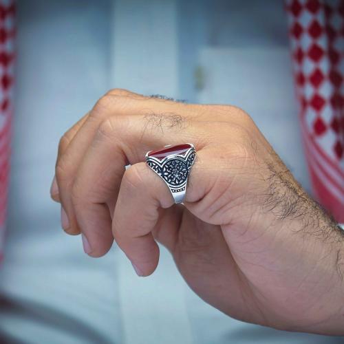 خاتم فضة عقيق يماني احمر