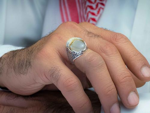 خاتم فضة عقيق يماني طحلبي