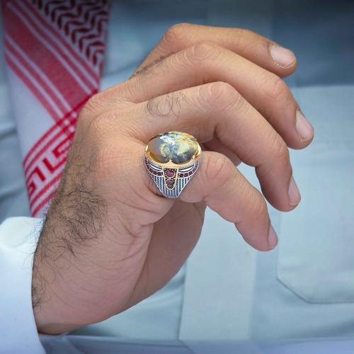 خاتم فضة عقيق يماني طحلبي