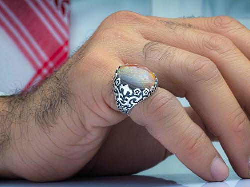 خاتم فضة عقيق يماني طحلبي