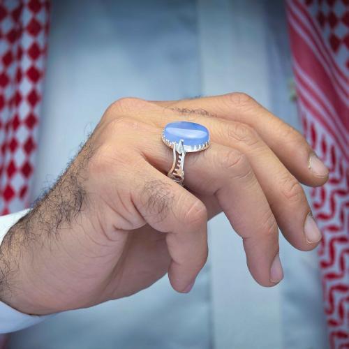 خاتم فضة عقيق يماني سماوي