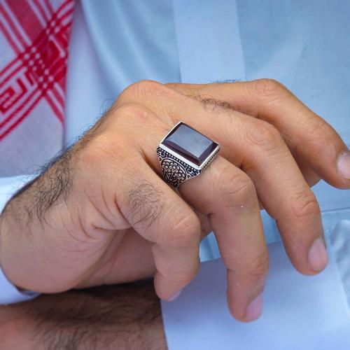 خاتم فضة عقيق يماني كبدي