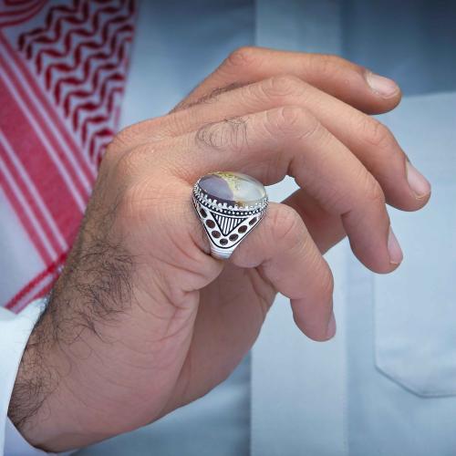 خاتم فضة عقيق يماني طحلبي