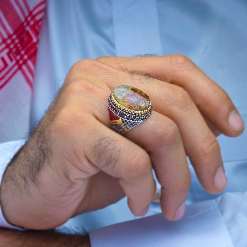 خاتم فضة عقيق يماني طحلبي