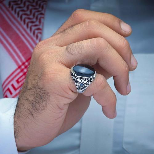 خاتم فضة عقيق يماني اسود