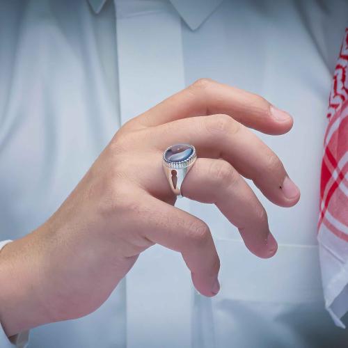 خاتم ملكي فضة 925 بعقيق يماني مزهر