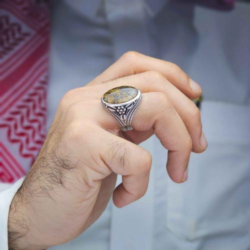 خاتم فضة عيار 950 عقيق يماني شعب مرجانية
