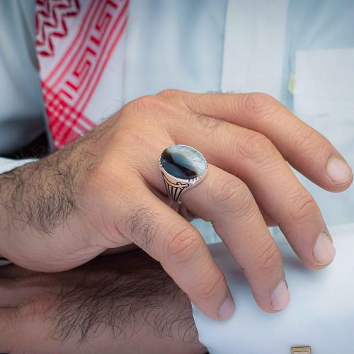 خاتم فضة عقيق يماني نادر