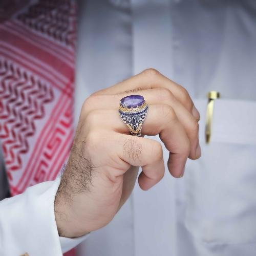 خاتم فضة عقيق يماني سماوي نادر