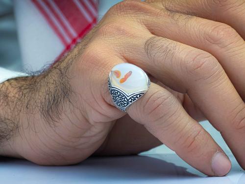 خاتم فضة عقيق يماني مزهر