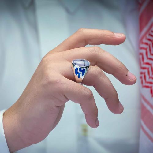 خاتم الهلال عقيق يماني مزهر