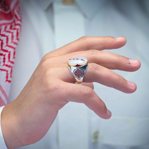 خاتم شبابي عقيق يماني مزهر