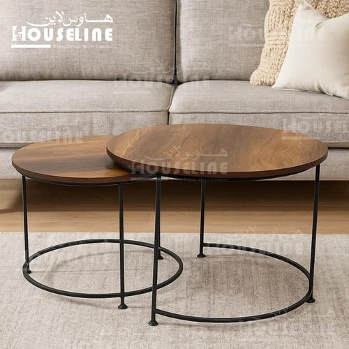 طقم طاولات قهوة 6 قطع دائرية خشب طبيعي