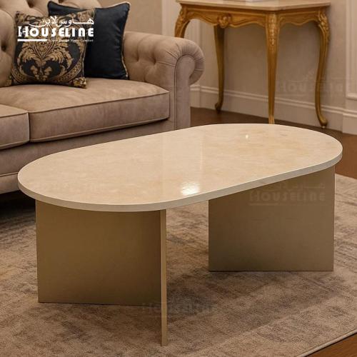 طاولة وسط قهوة بيضاوية – بديل الرخام بتصميم فاخر
