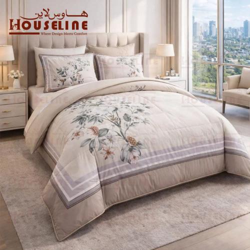 طقم لحافات بيج بنقوش طبيعية بإطار أنيق - تصميم متو...