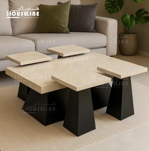 طقم طاولات وسط مودرن بديل رخام مع قواعد خشبية تصمي...
