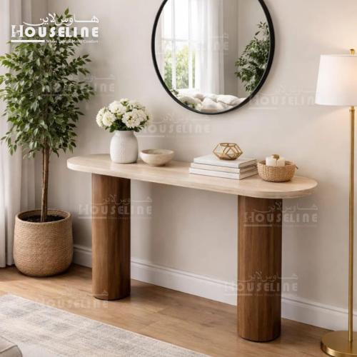كونسول مدخل خشب بتصميم دائري ناعم - طاولة أنيقة بس...