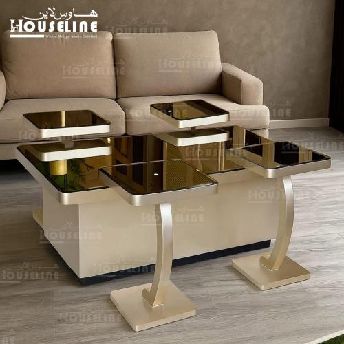 طقم طاولات خدمة مربعة 5 قطع بسطح زجاجي