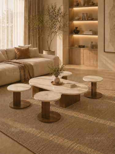 أطقم طاولات أرضية بيضاوية بسطح بديل رخام – تصميم م...