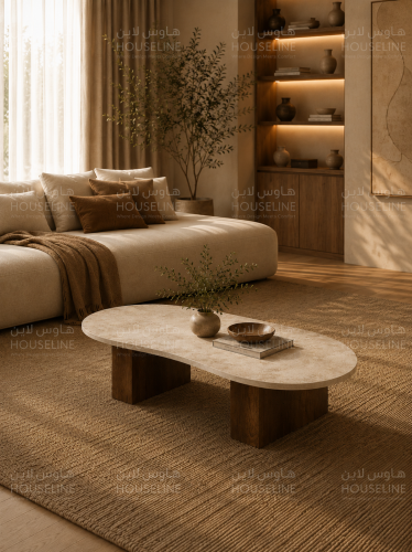 طاولة وسط أرضية بيضاوية بسطح بديل حجر – تصميم مودر...