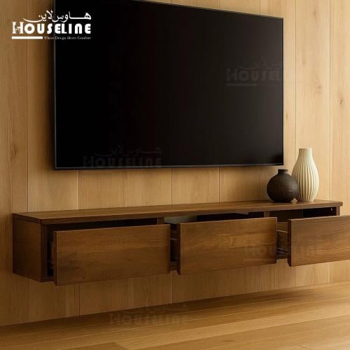 طاولة تلفزيون جدارية باللون البني مع أدراج خشب 160...