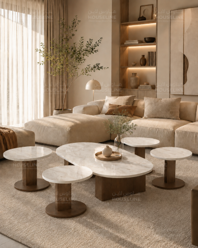 أطقم طاولات أرضية بيضاوية بسطح بديل رخام – تصميم م...