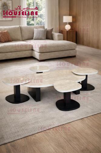 طقم طاولات أرضية مودرن 5 قطع بديل رخام بتصميم عصري...